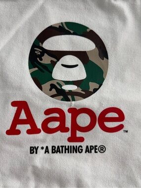 Bape Aape White Tote with Red Logo and Green Camo Ape